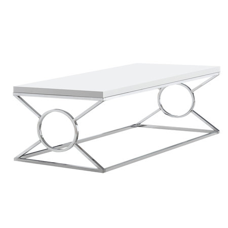 Monarch Specialties Coffee Table - Glossy White With Chrome Metal I 3400
